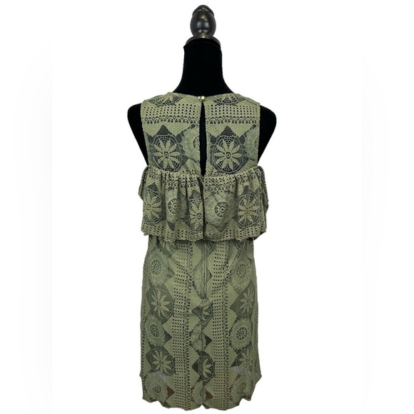 Miami Women’s Dress Boho Crochet Cold Shoulder Olive Green Mini Dress Size-S EUC - Picture 6 of 11